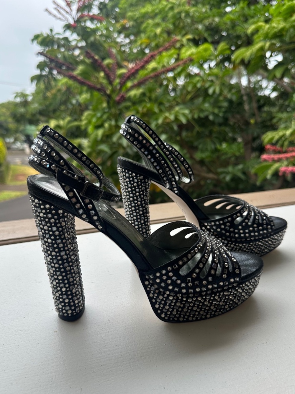 Jessica Simpson Iralin Black Rhinestone Platform Heels Size 8M